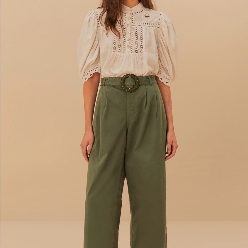 FARM Rio Olive Green Wide-Leg Pants with Braided Belt